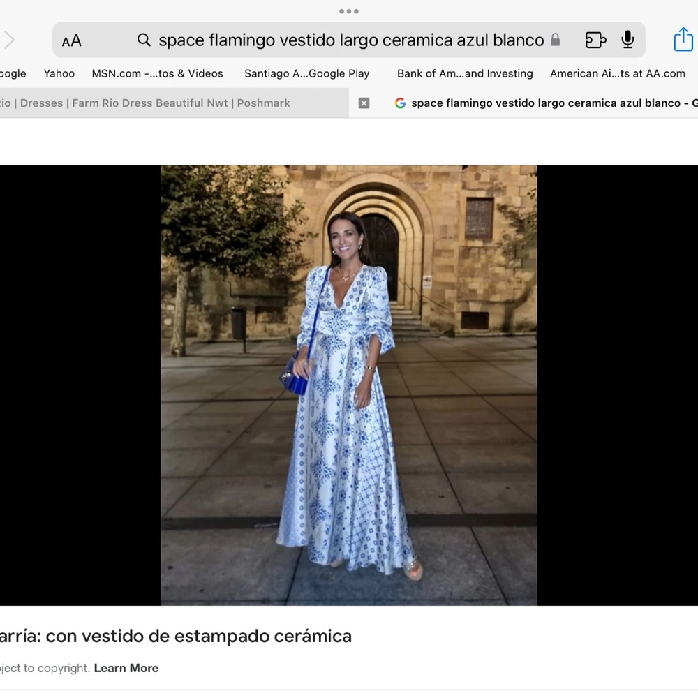 Space Flamingo Dress. White and Blue. Silk. NWT